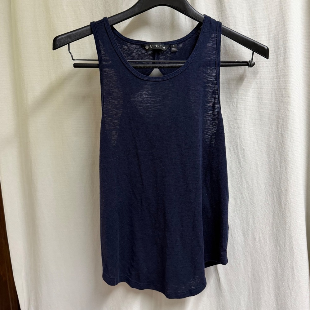 Athleta Navy Blue Slub Knit Strappy Open Back Tank Top Women Small Athleisure